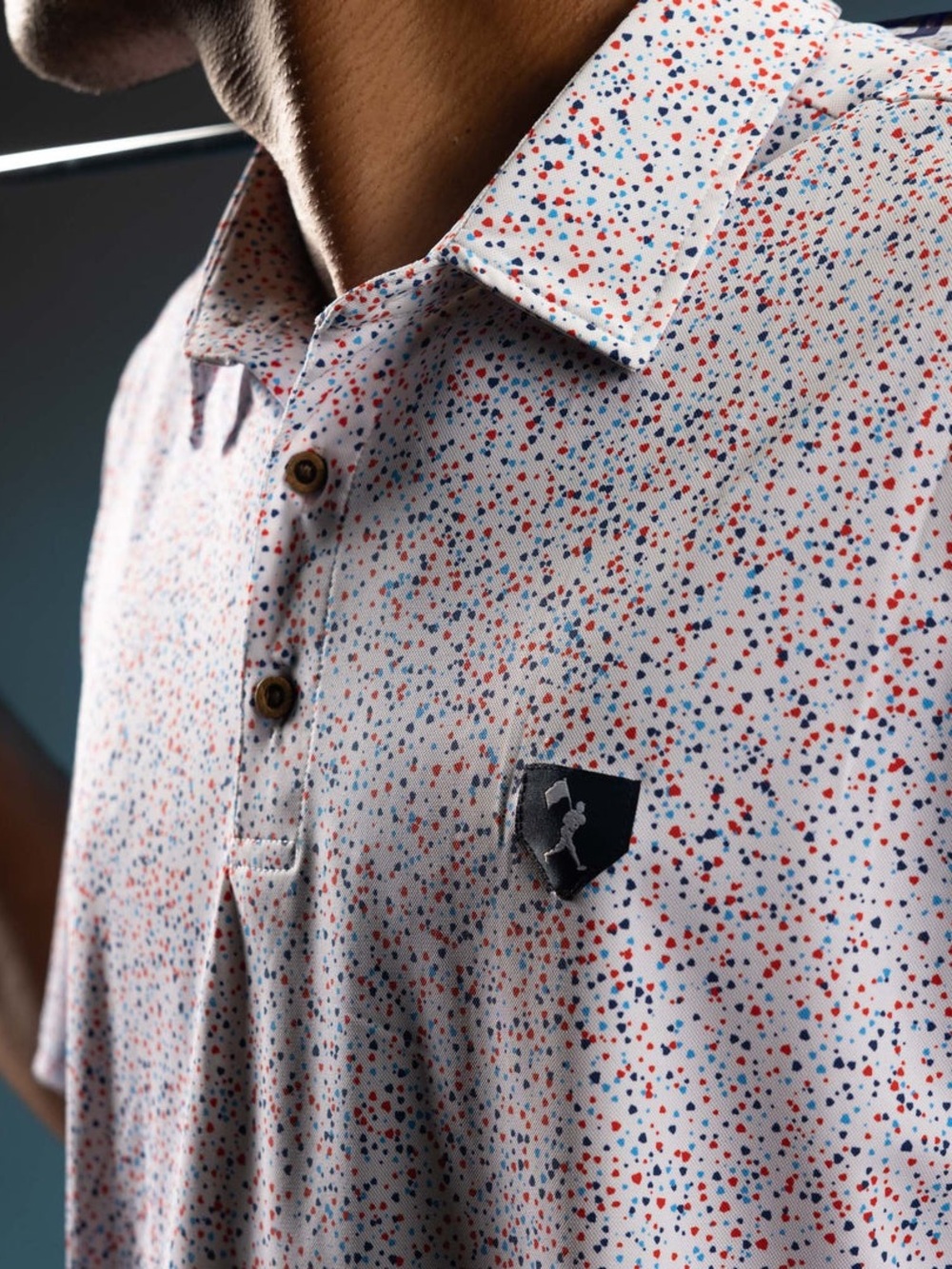Baseballism Polo Shirt Men's XXL White Blue Red Speckled Stretch Nylon Logo